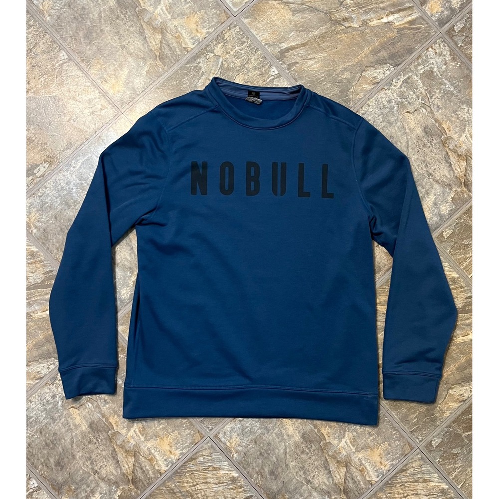 Nobull Sweatshirt Mens Medium Blue Performance Fleece Logo Pullover